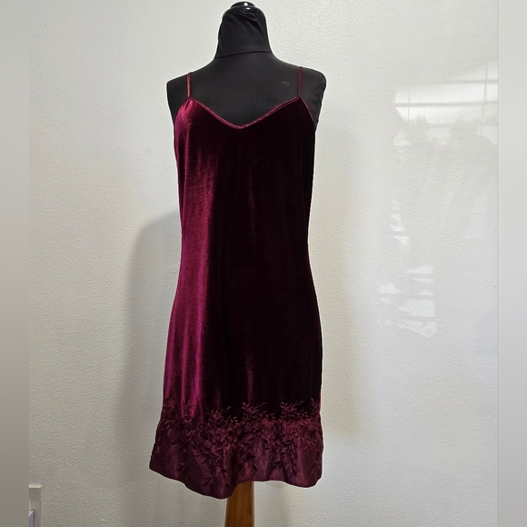 Vintage Debtelle Burgundy Velvet Slip Dress - Picture 1 of 6